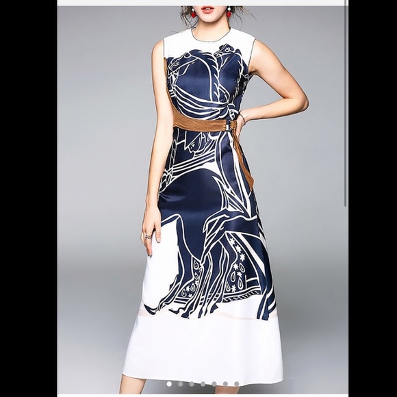 Equestrian A line belted dress - Picture 2 of 8